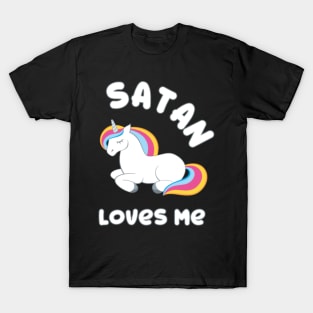 Funny Unicorn Unicorns Satan Loves Me Metal Gift- T-Shirt